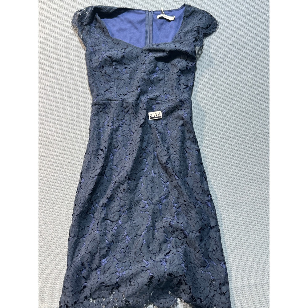 Aooksmery Lace Cocktail Cap  Sleeve Dress Womens Size S Navy Blue